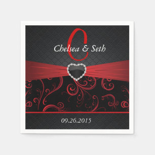 Serviettes Jetables Motif floral noir et rouge-foncé élégant