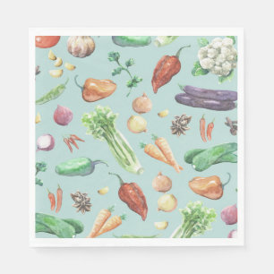 Serviettes Jetables Motif Légumes et épices aquarelle