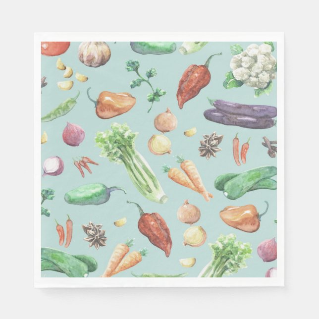 Serviettes Jetables Motif Légumes et épices aquarelle (Devant)