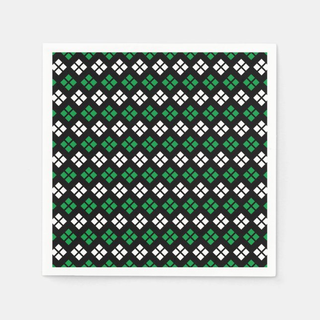Serviettes Jetables Motif moderne Kelly Green & White Jacquard en noir (Devant)