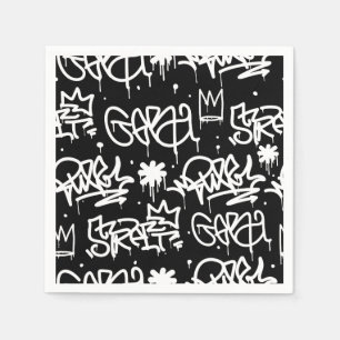 Serviettes Jetables Motif noir et blanc de graffiti