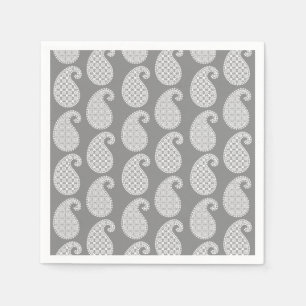 Serviettes Jetables Motif Paisley, gris argenté / gris et blanc