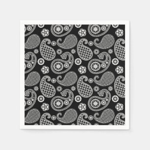 Serviettes Jetables Motif Paisley, noir et blanc