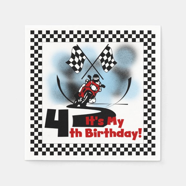 Serviettes Jetables Motorcycle Racing 4e anniversaire Papier serviette (Devant)