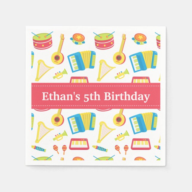 Serviettes Jetables Musique Instruments Motif Anniversaire de enfant (Devant)