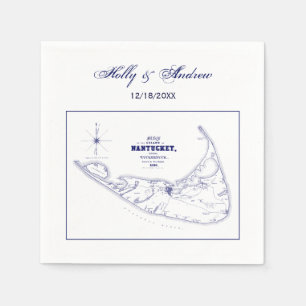 Serviettes Jetables Nantucket Island MA Carte Vintage Marine Blue