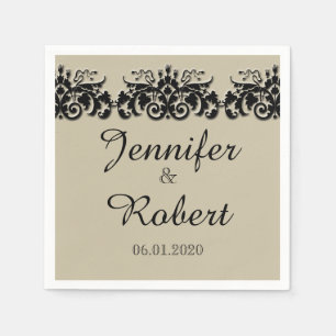 Serviettes Jetables Napkin Mariage en croûte et en noir