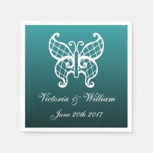 Serviettes Jetables Naples à papillon turquoise