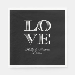 Serviettes Jetables Naples Black, White LOVE