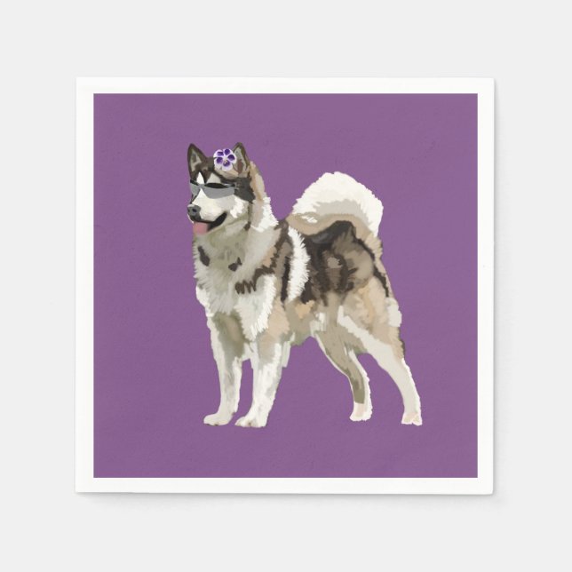 Serviettes Jetables Naples violettes Husky Flower (Devant)