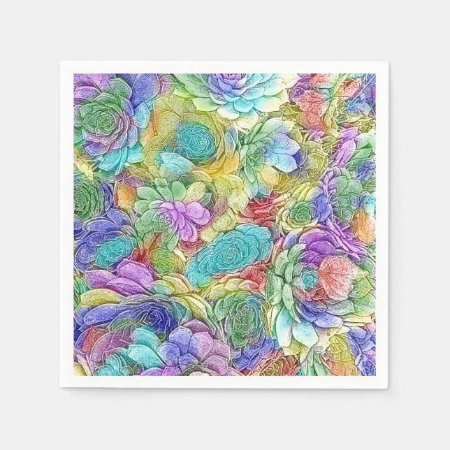Serviettes Jetables Nature colorée Plantes succulents (Devant)