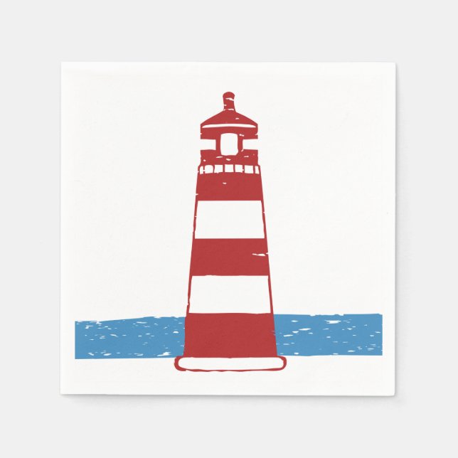 Serviettes Jetables Nautique Red Lighthouse Blue Ocean Mariage / Fête (Devant)