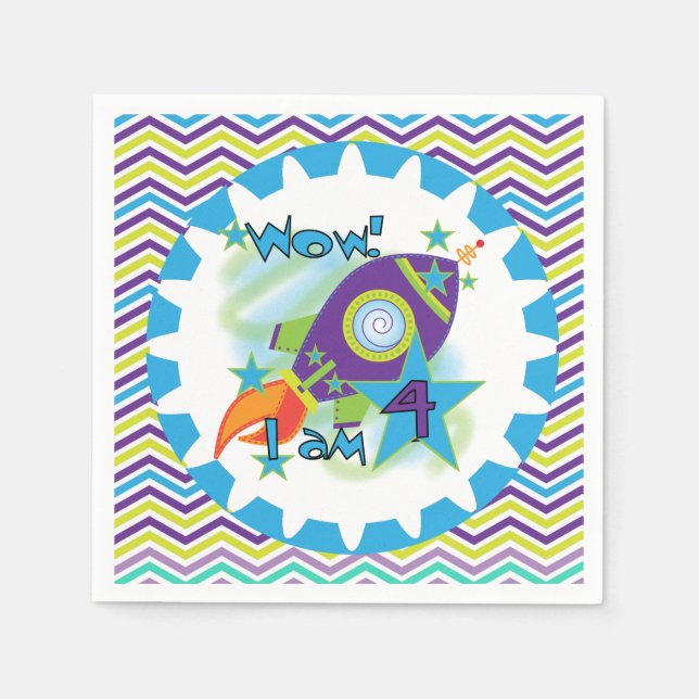 Serviettes Jetables Navire spatiale 4e Anniversaire Papier (Devant)