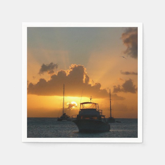 Serviettes Jetables Navires et Sunset Tropical Seascape (Devant)