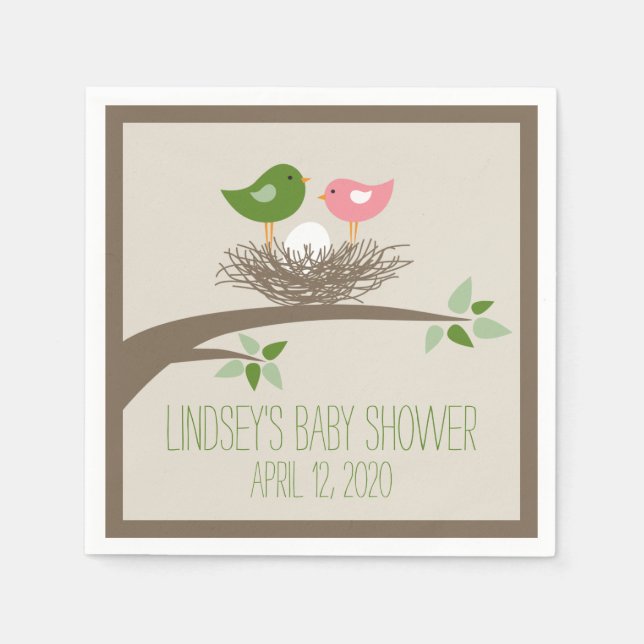 Serviettes Jetables Nid d'oiseau | Baby shower (Devant)