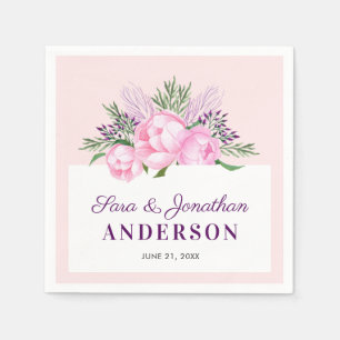 Serviettes Jetables Noces aquarelle rose avec pivoines