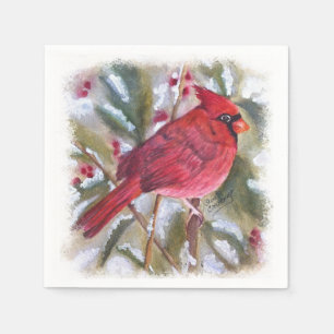 Serviettes Jetables Noël cardinal rouge