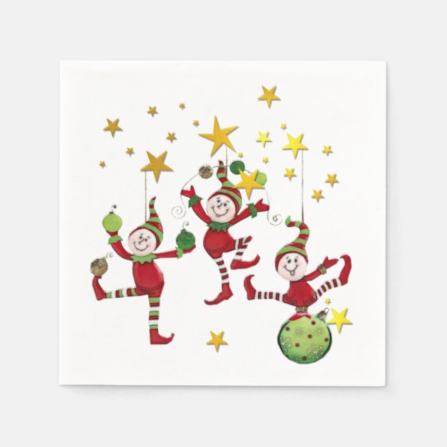 Serviettes Jetables Noël des elfes de fête (Devant)