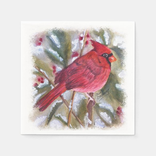 Serviettes Jetables Noël du cardinal rouge (Devant)