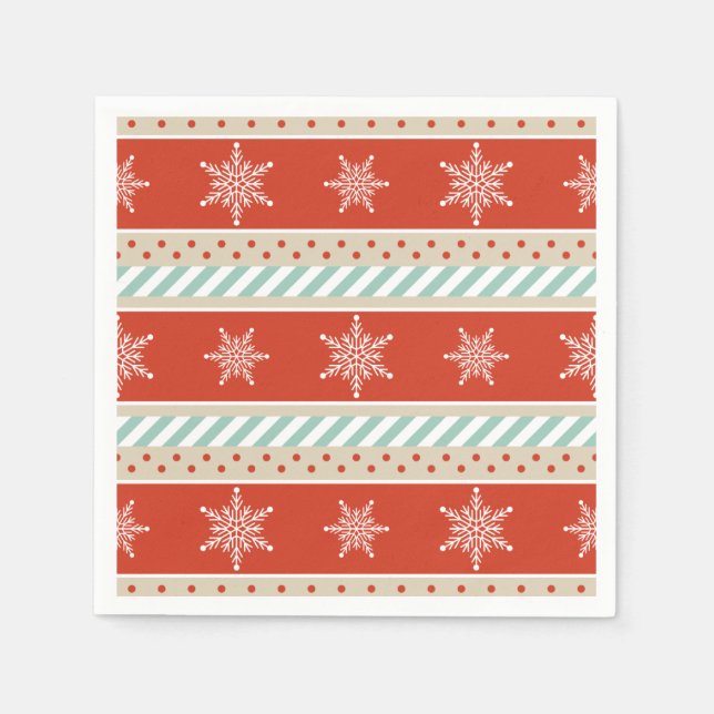 Serviettes Jetables Noël Red Mint Stripes Snowflakes Motif (Devant)