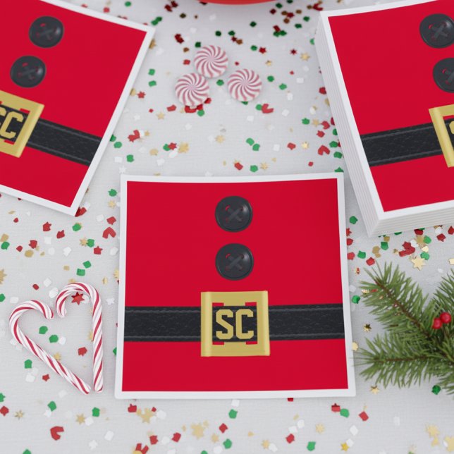 Serviettes Jetables Noël Red Père Noël Suit Belt Monogram (Transform your holiday party table effortlessly! Add your initials)