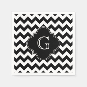 Serviettes Jetables Noir blanc Chevron noir Quatrefoil Monogramme