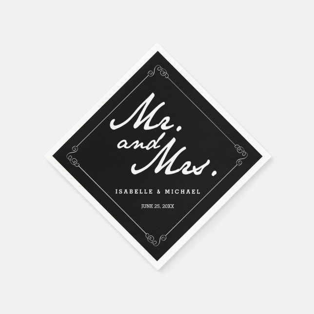 Serviettes Jetables Noir et blanc classique M & Mme Mariage Napkins (Coin)