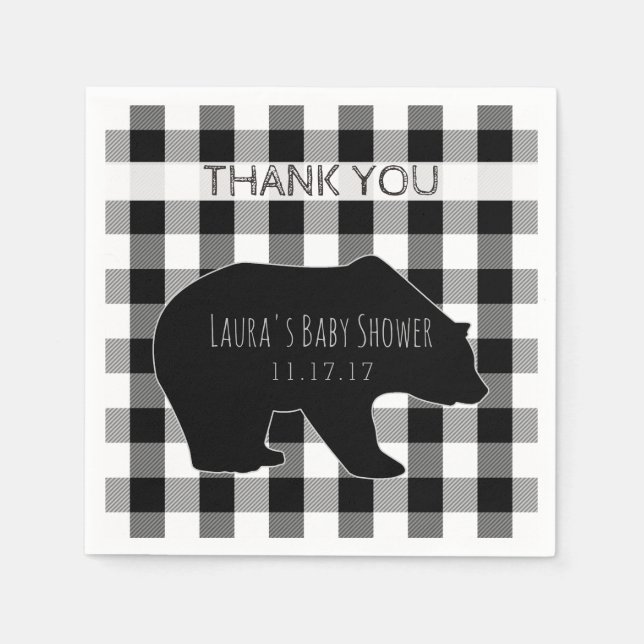Serviettes Jetables Noir et blanc lisible | Baby shower de l'ours (Devant)