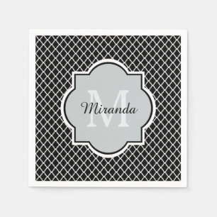 Serviettes Jetables Noir et blanc moderne Quatrefoil Nom monogramme