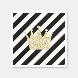 Serviettes Jetables Noir et prince Crown Napkins d'or