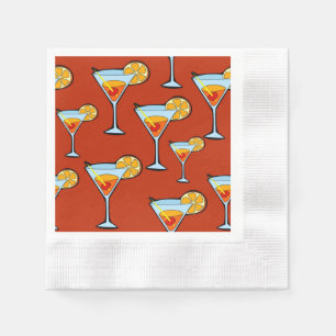 Serviettes Jetables Noir Orange Martini Cocktail Motif Papier Napkin