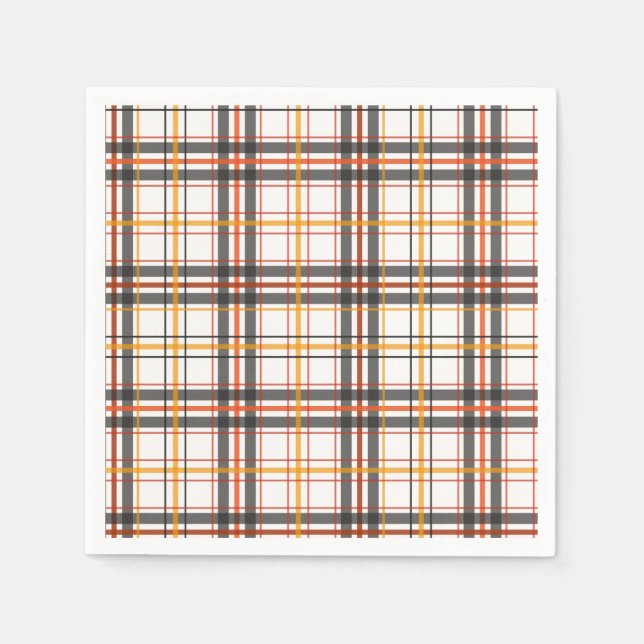 Serviettes Jetables Noir rétro, Brown & Plaid orange (Devant)