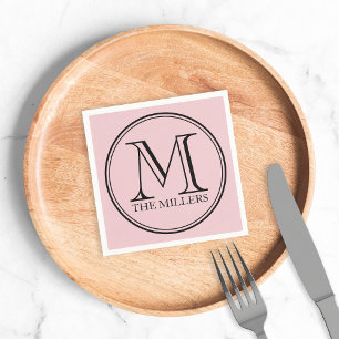 Serviettes Jetables Nom de couleur modifiable Monogramme noir rond