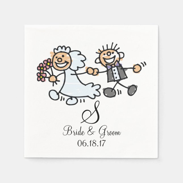 Serviettes Jetables Nom du monogramme Date Mariage Couple Marié (Devant)