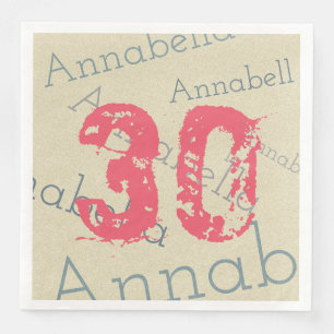 Serviettes Jetables Nom et âge de coutume du rose 30 de célébration