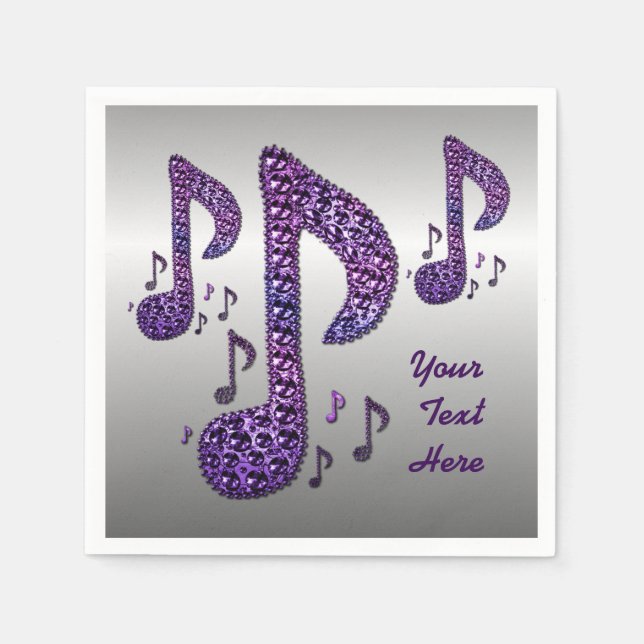 Serviettes Jetables Notes musicales argentées pourpre (Devant)