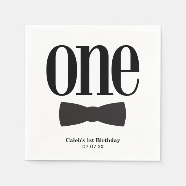 Serviettes Jetables Notre petit homme premier anniversaire Bow cravate (Devant)