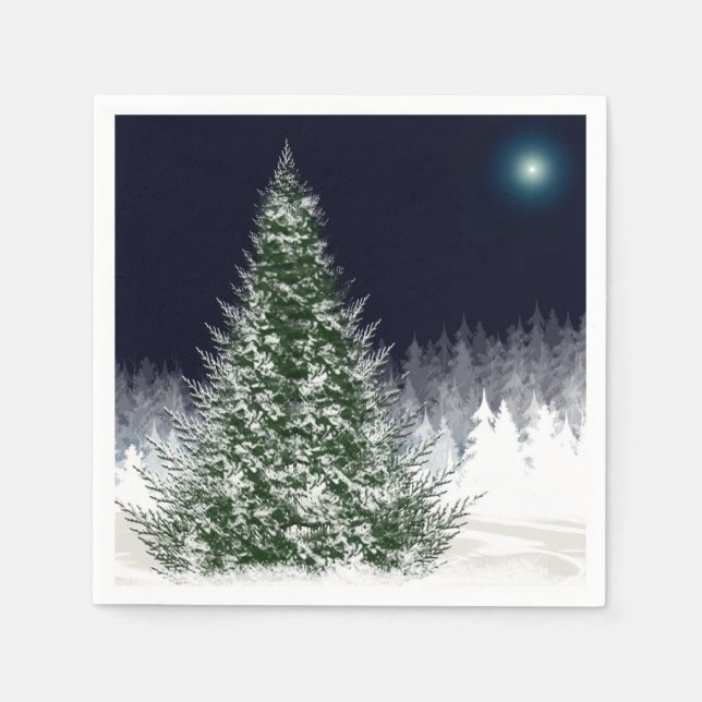 Serviettes Jetables Nuit Silente Neige Couverte Noël Arbre de Noël Fêt (Devant)