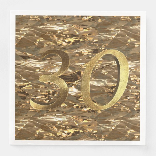Serviettes Jetables Numéro 30 30e anniversaire Mariage or (Devant)