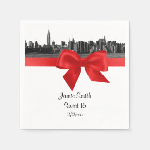 Serviettes Jetables NYC large Skyline Etched BW Sweet sixteen rouge