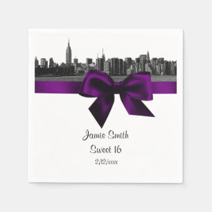 Serviettes Jetables NYC large Skyline Etted BW Sweet sixteen violet