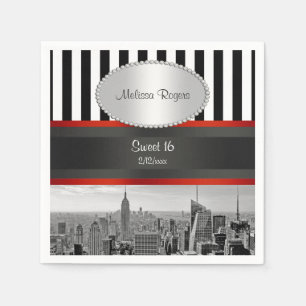 Serviettes Jetables NYC Skyline BW Rayure Noir Blanc P Sweet 16