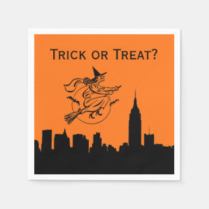 Serviettes Jetables NYC Skyline Silhouette Halloween Flying Witch