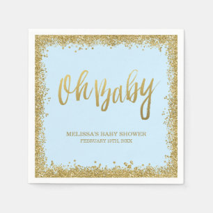 Serviettes Jetables Oh Baby Blue Gold Parties scintillant Baby shower