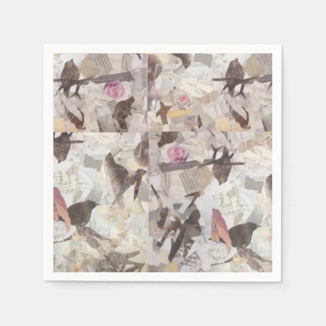 Serviettes Jetables Oiseaux & Musique Papier Collage Papier serviettes (Devant)