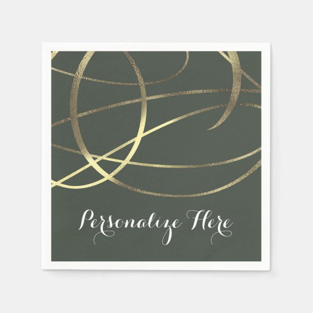 Serviettes Jetables Olive Army Green & Gold Faux Foil Foil Custom Part (Devant)