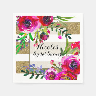 Serviettes Jetables Or Blanc Rayures Gras Fleurs Mariage Jour J Fête