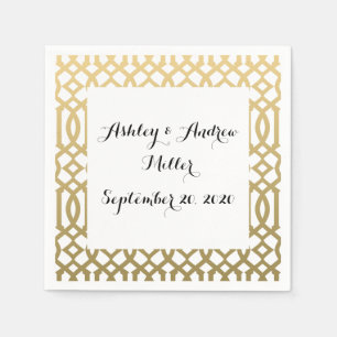 Serviettes Jetables Or et motif moderne blanc de treillis