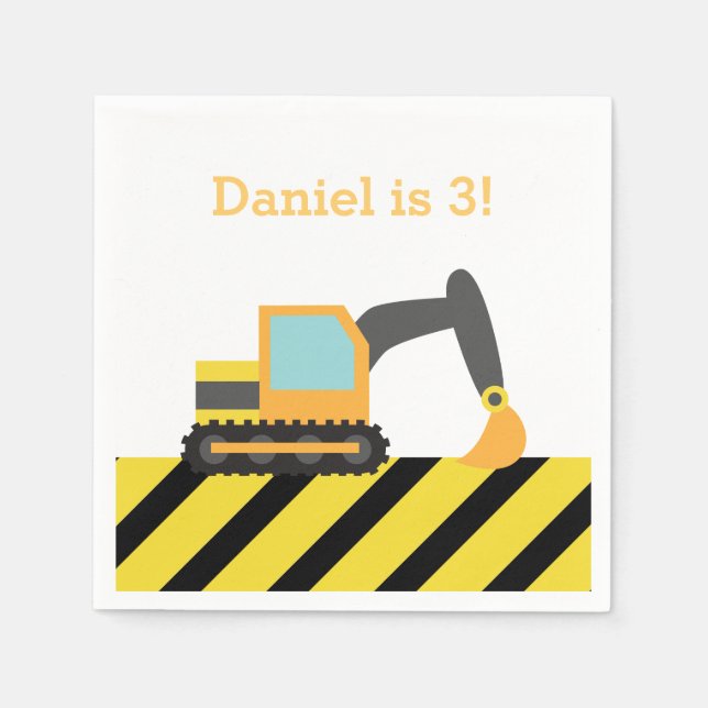 Serviettes Jetables Orange Excavator Construction Anniversaire de enfa (Devant)