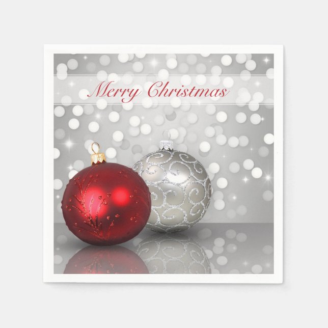 Serviettes Jetables Ornements de Noël chatoyants - Papier Napkin (Devant)